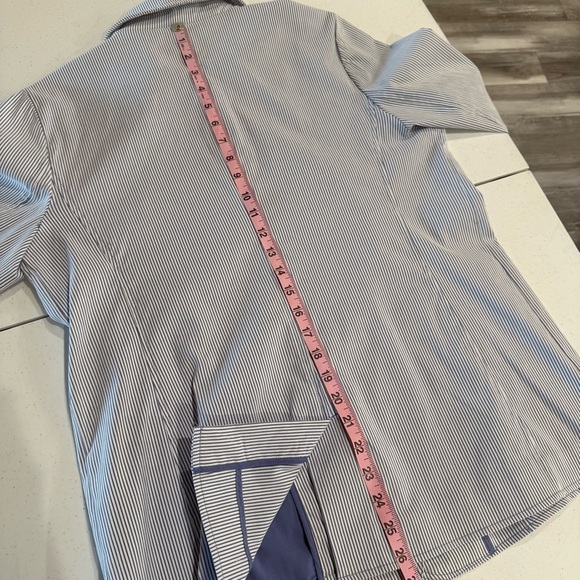 Chico's Snap Button Jacket Blue & White Pin Stripe Blazer Size 12-14 (Chico’s 2) - Picture 10 of 16